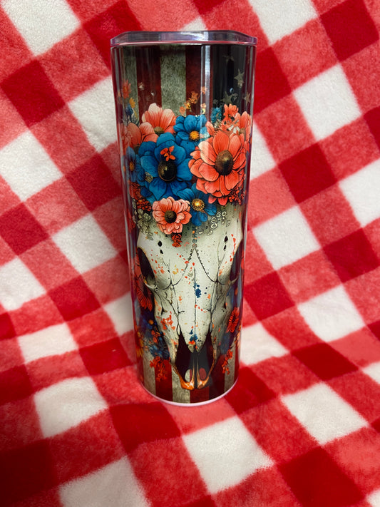 20oz Flower Skull American Flag